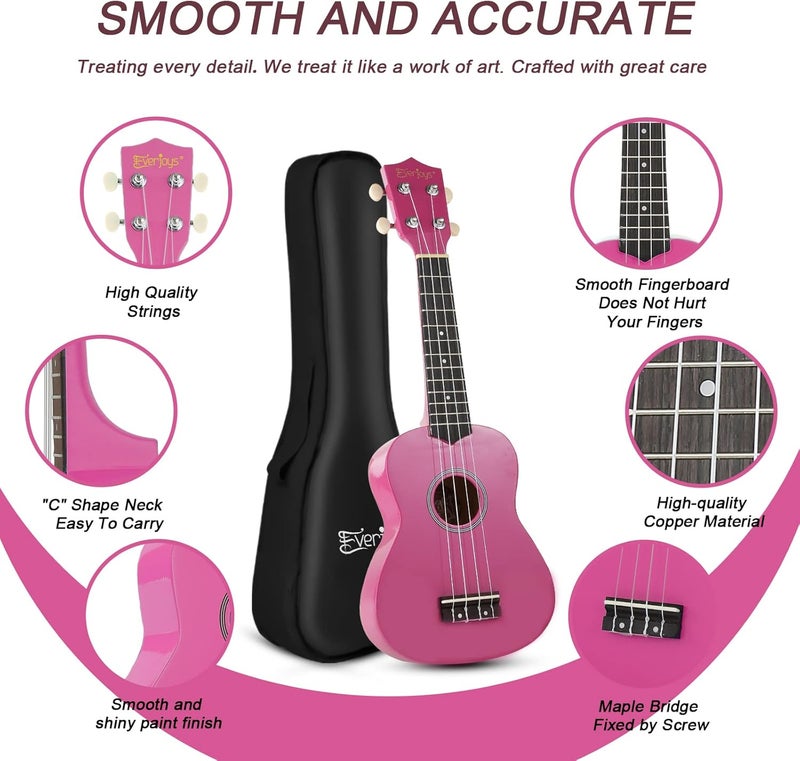 Everjoys Soprano Ukulele Beginner Kit for Adult Student w/Free Online Lesson 21 Inch Ukelele Gig Bag Strap String Tuner Pick Polishing Cloth, Rainbow Series Ukalalee - Image 2